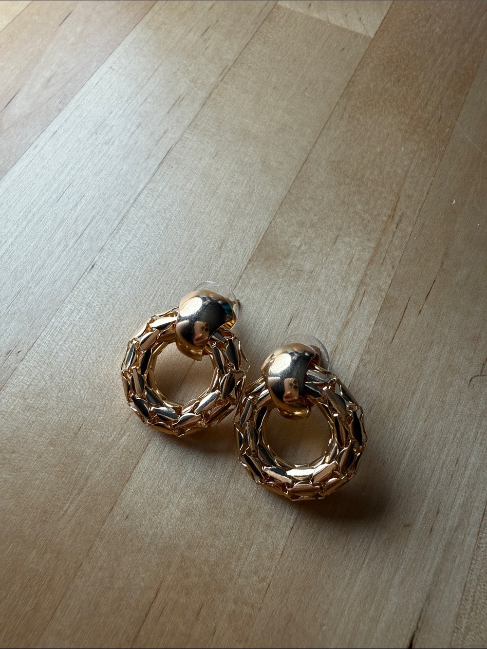 Gold Tone Hoop Chain-Link Drop Earrings by